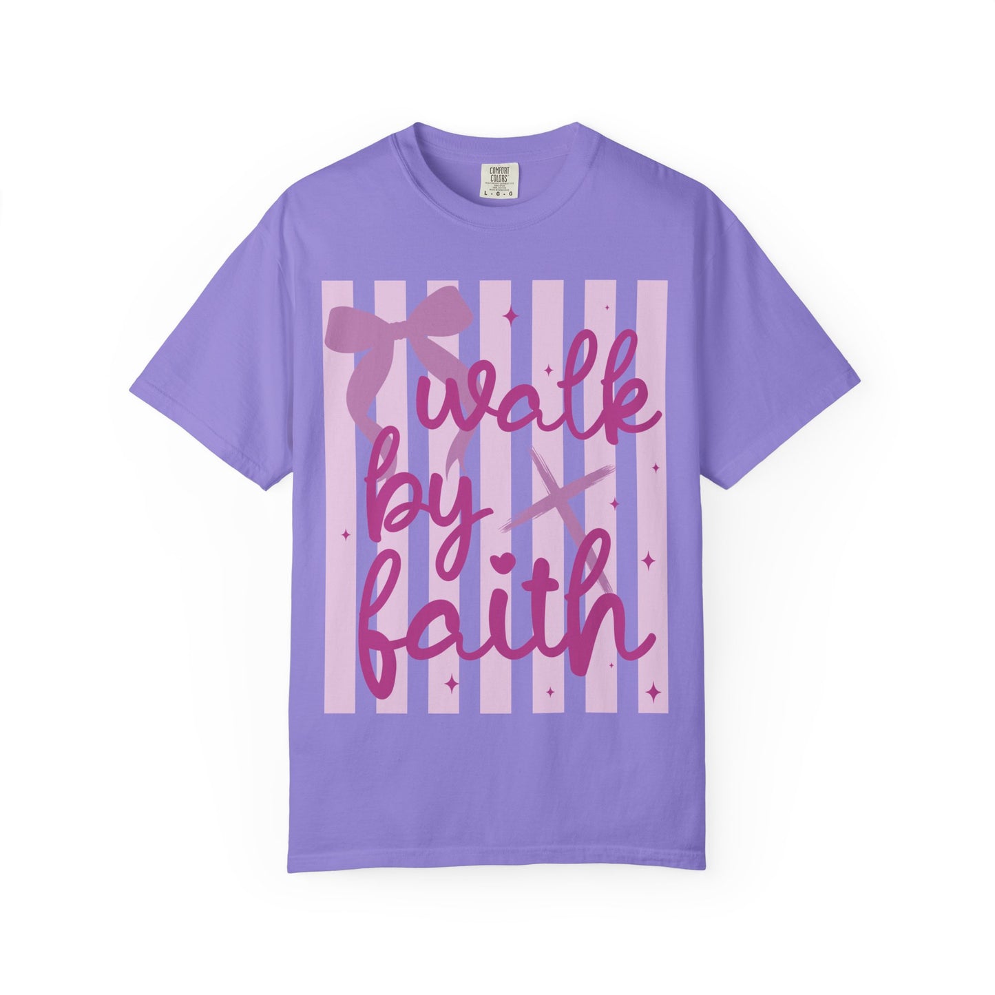 Walk by Faith T-Shirt — Pink Script Faith Graphic Tee
