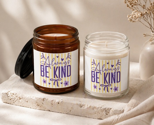 Be Kind Soy Candle — Scented Amber Jar with Black Lid (4 oz & 9 oz)
